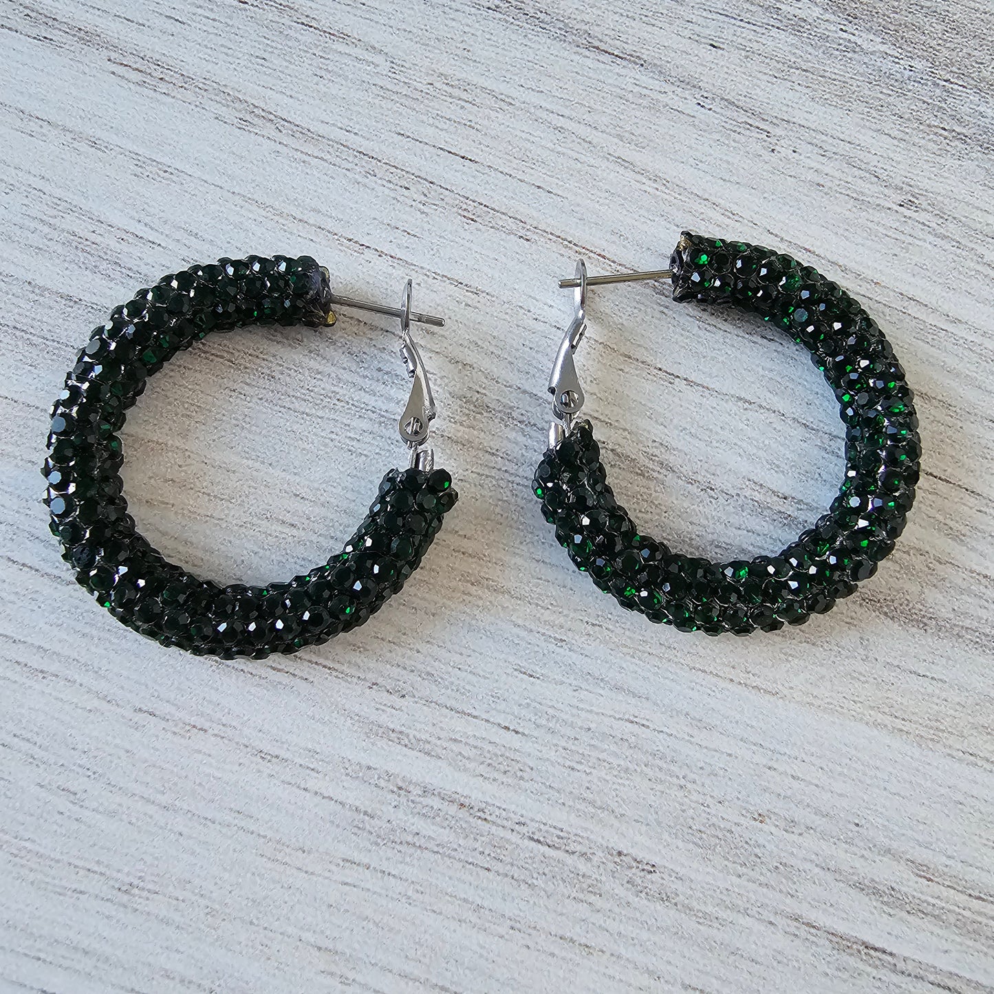 Forest Green Rhinestone Hoops