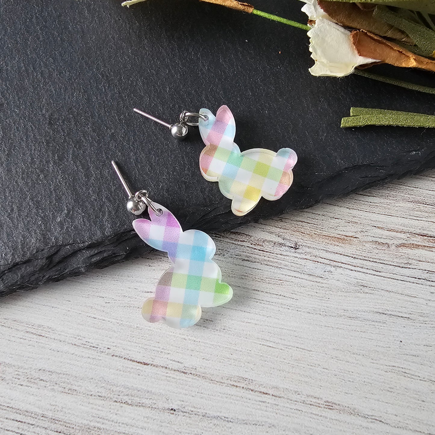 Pastel Plaid Bunny Earrings