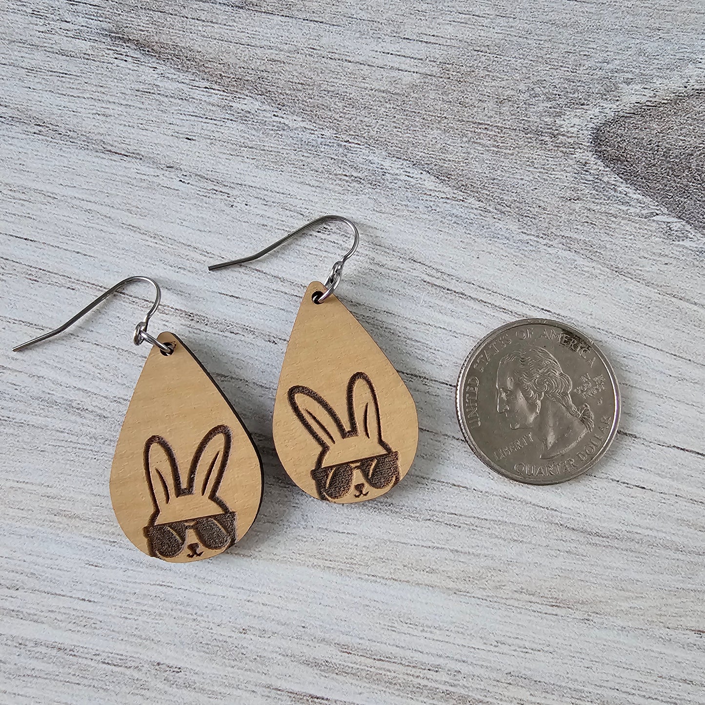 Wooden Cool Bunny Earrings