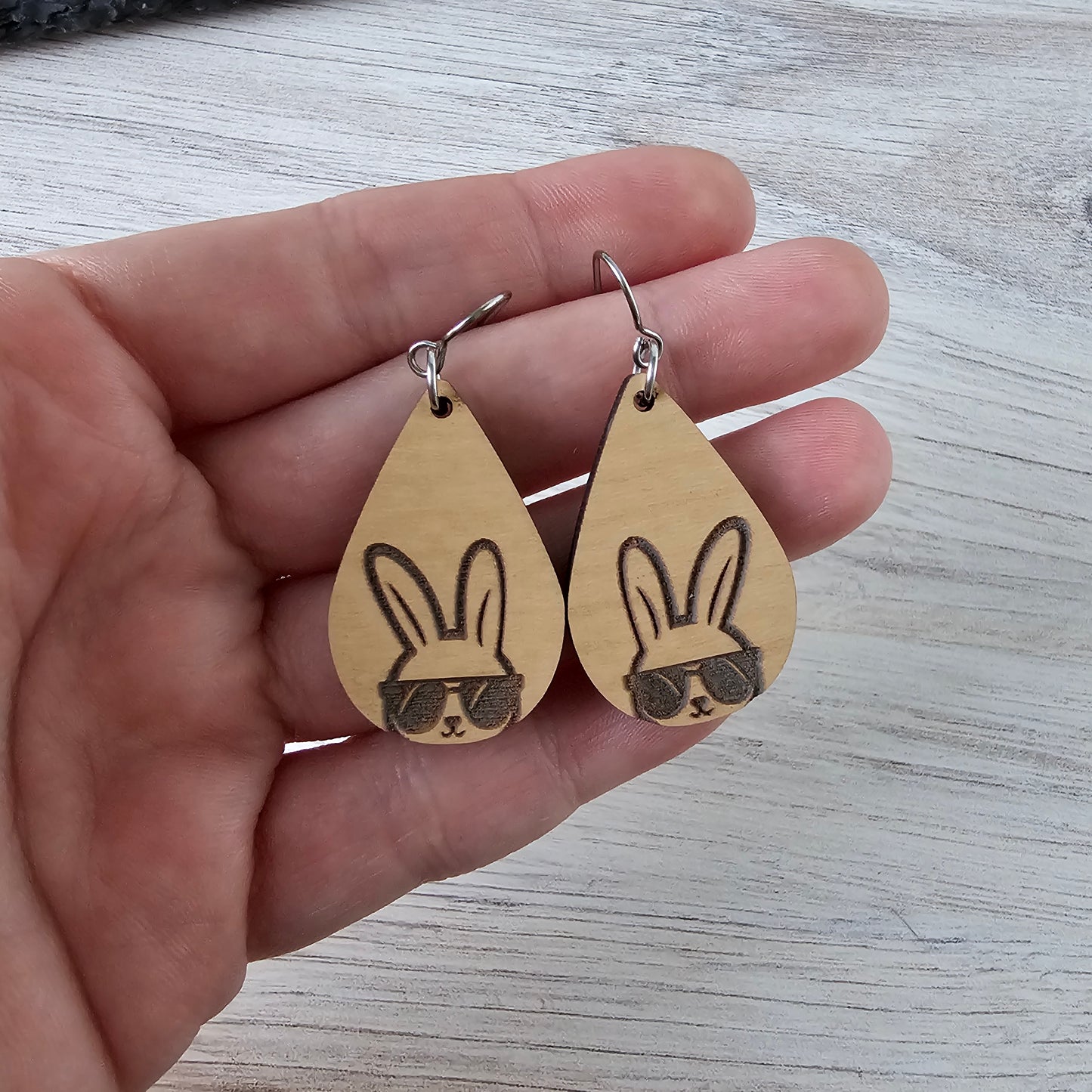 Wooden Cool Bunny Earrings