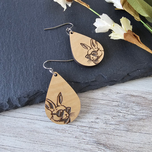 Wooden Bun-ye Bunny Earrings
