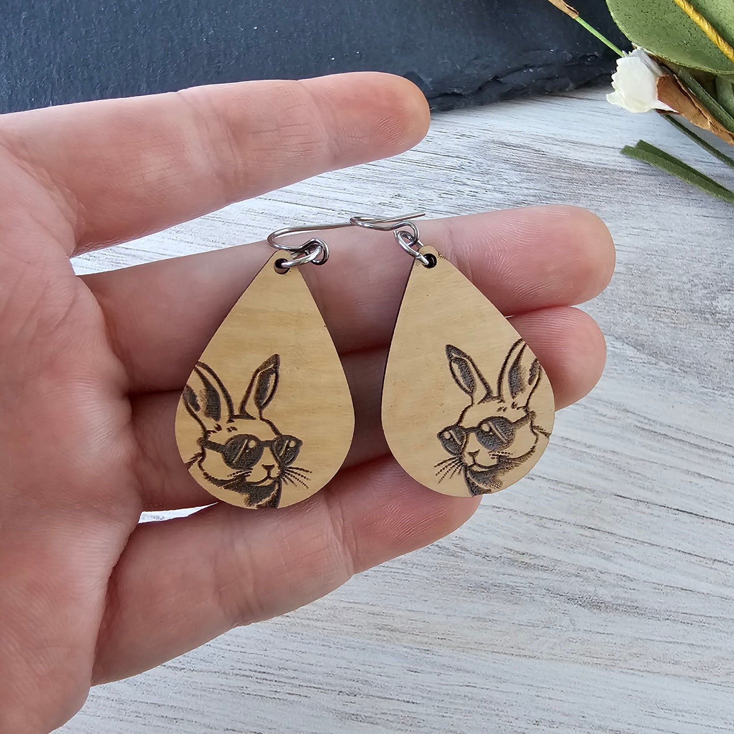 Wooden Bun-ye Bunny Earrings