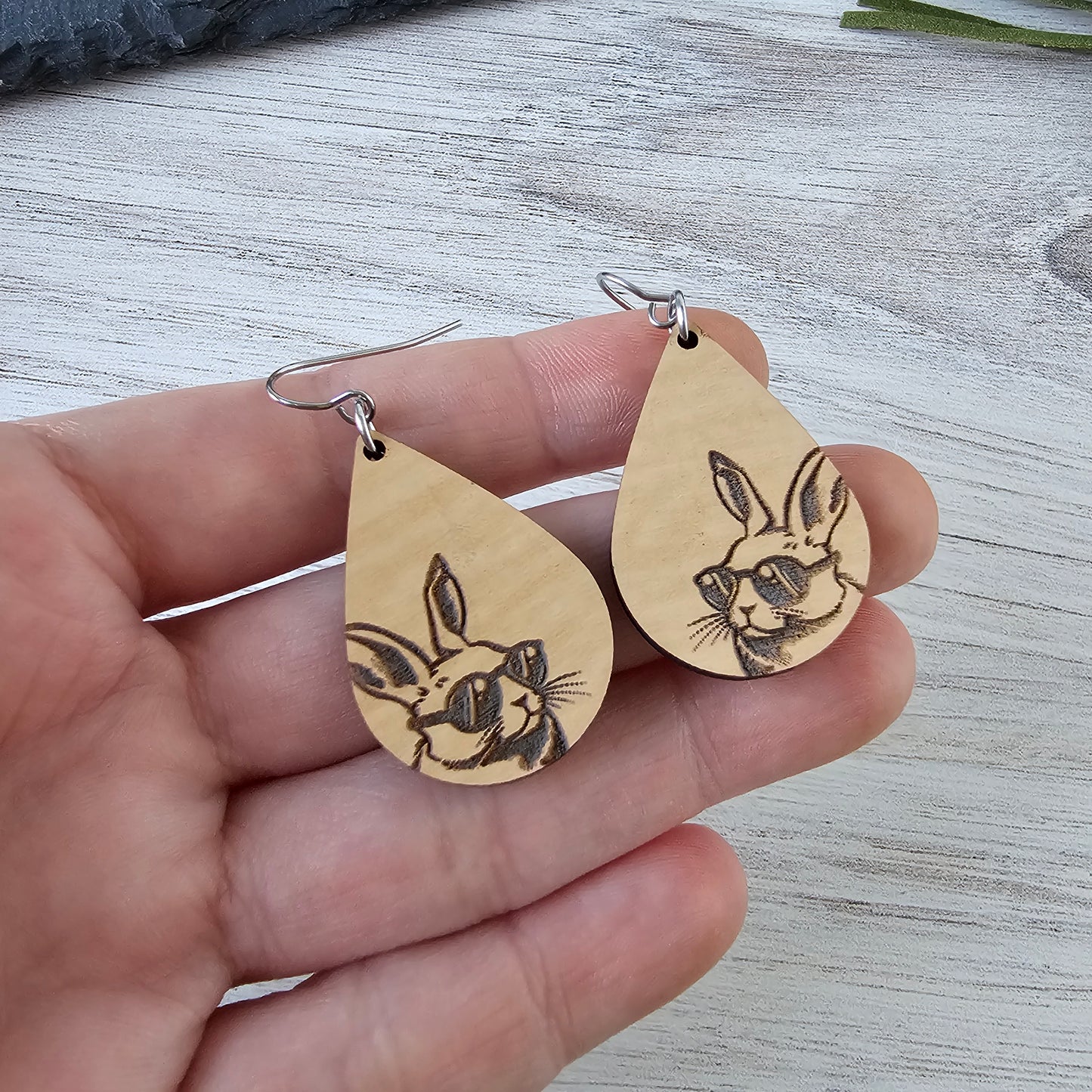 Wooden Bun-ye Bunny Earrings