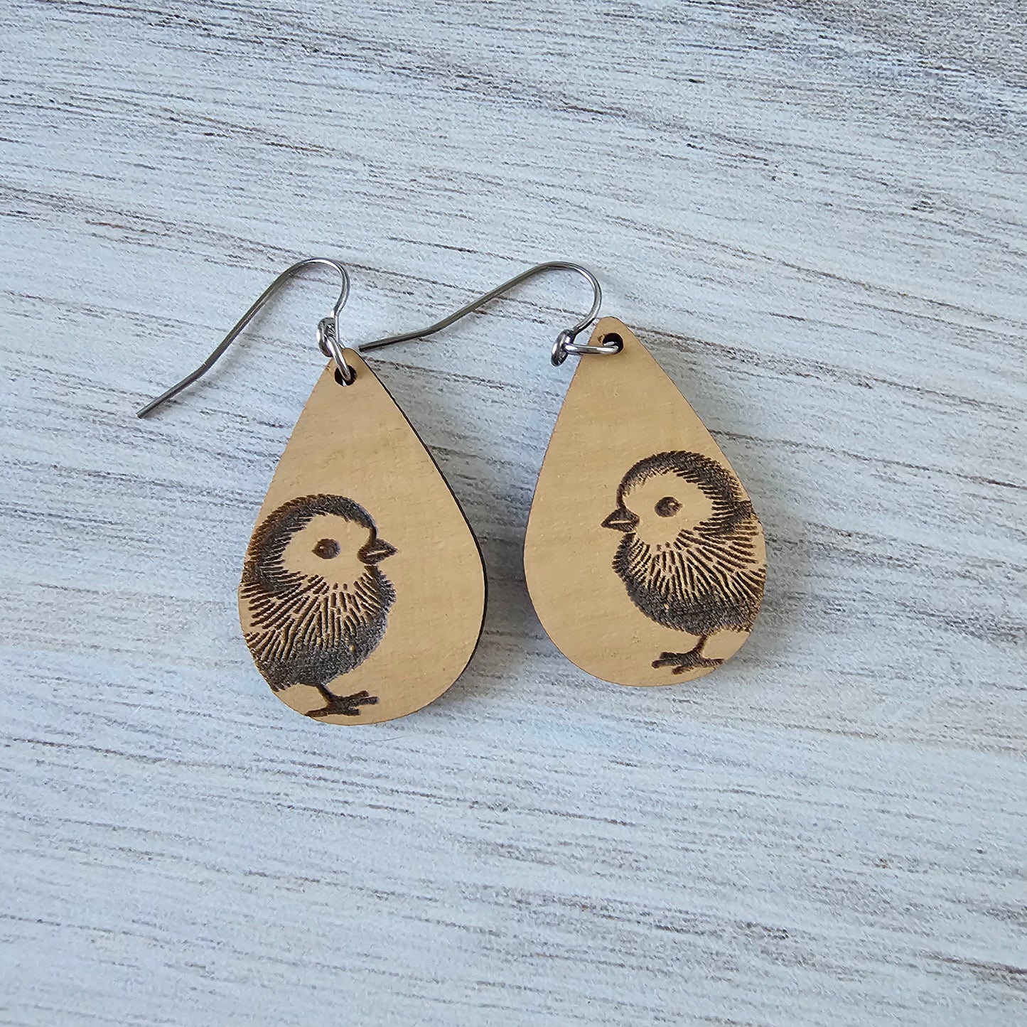 Wooden Chick Earrings