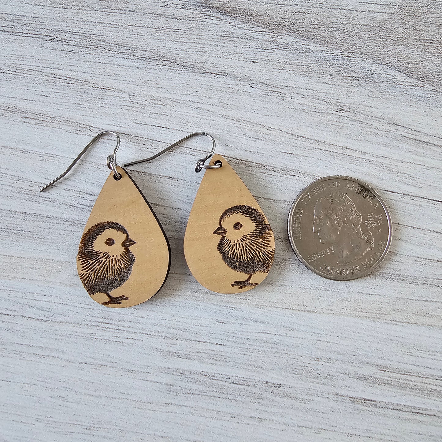 Wooden Chick Earrings