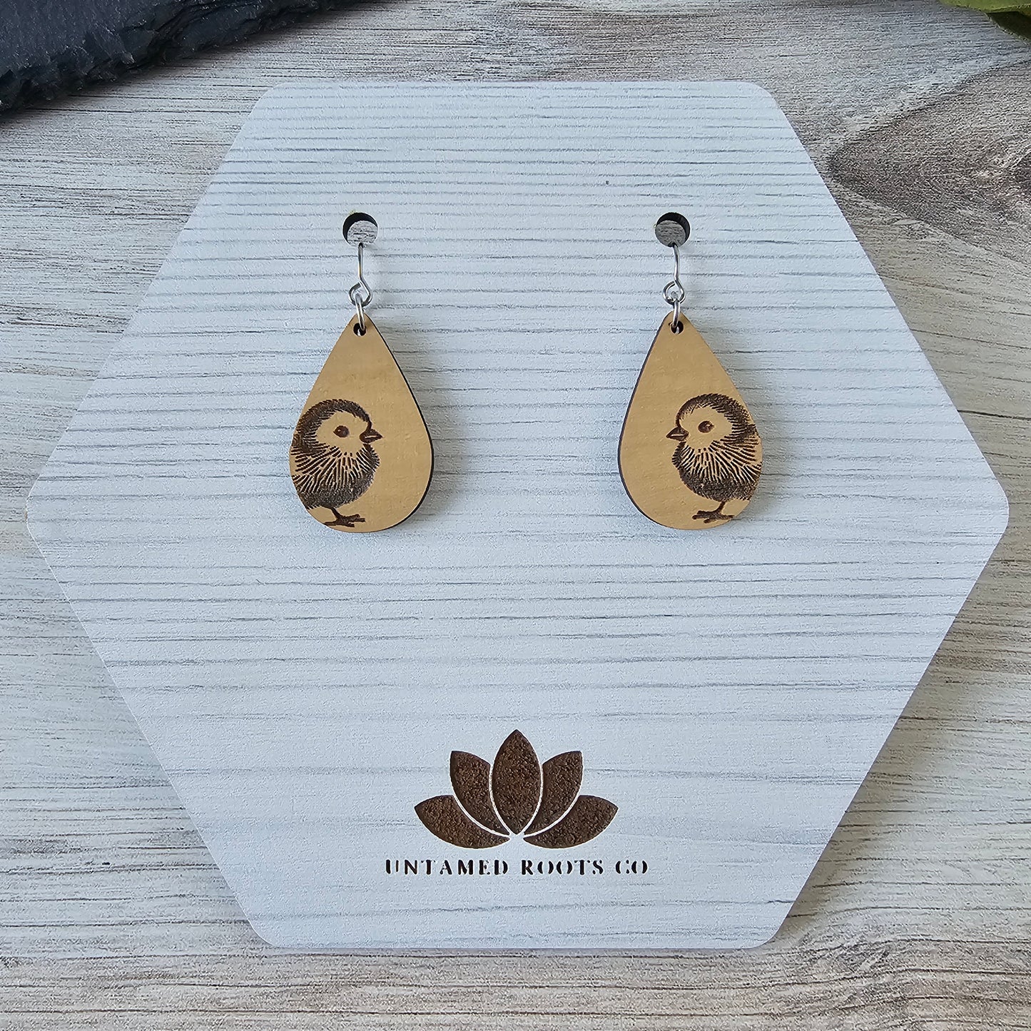 Wooden Chick Earrings