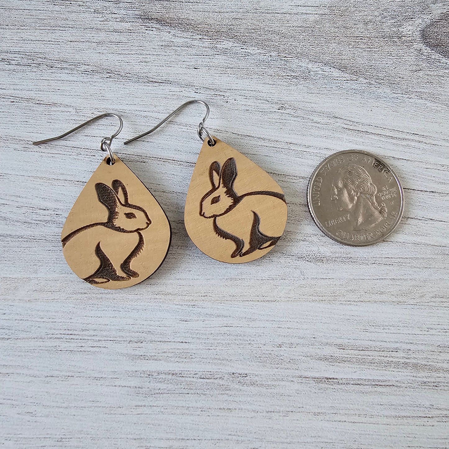 Wooden Teardrop Bunny Earrings