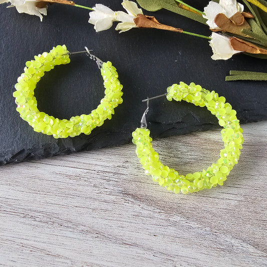 Neon Yellow Super Chunky Glitter Hoops