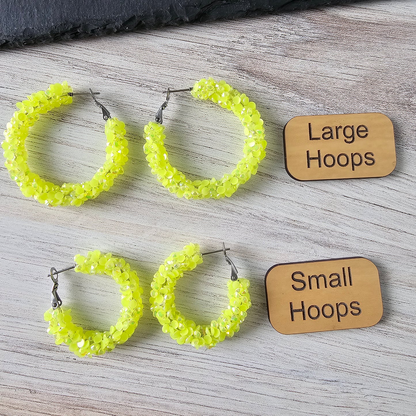 Neon Yellow Super Chunky Glitter Hoops (2 sizes)