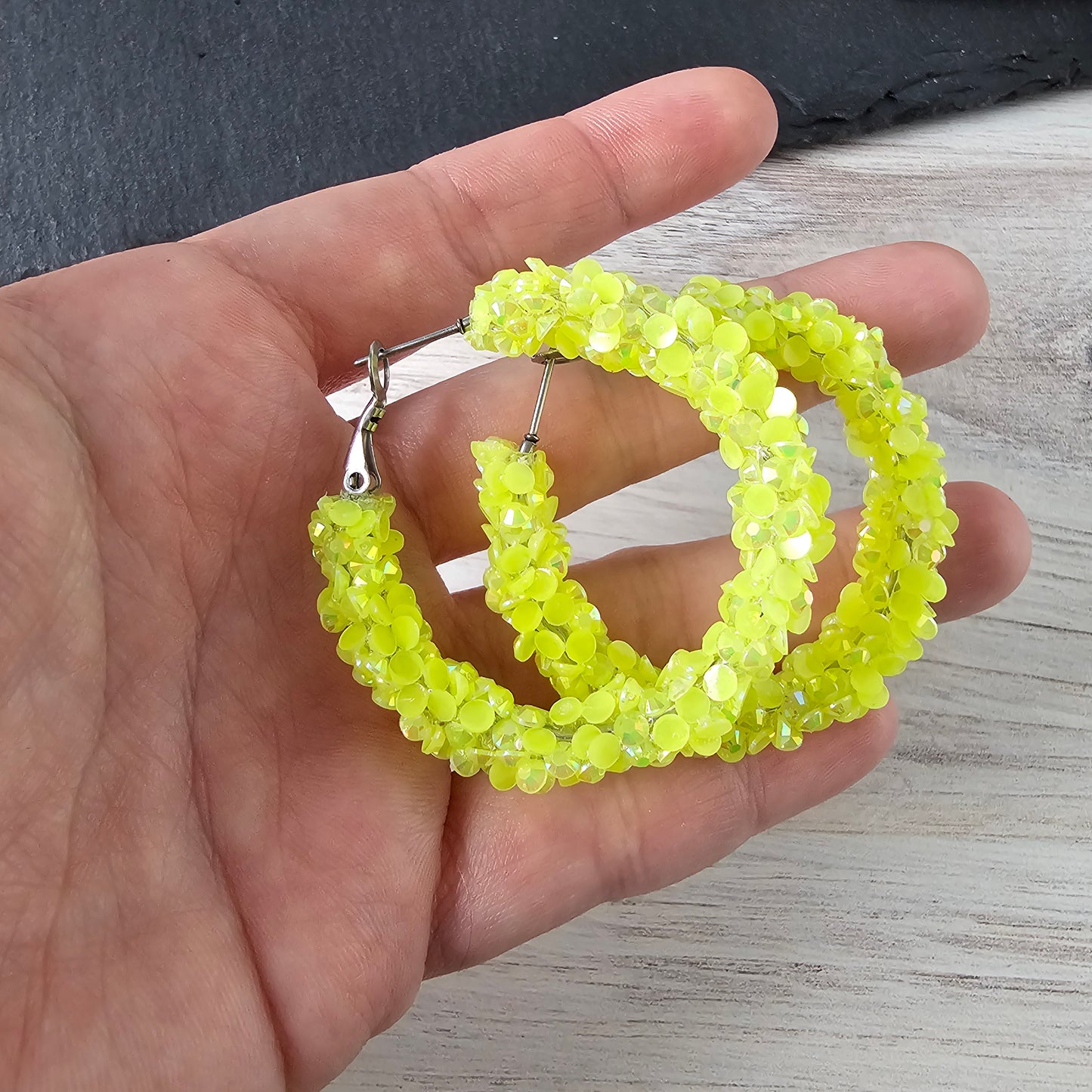 Neon Yellow Super Chunky Glitter Hoops (2 sizes)