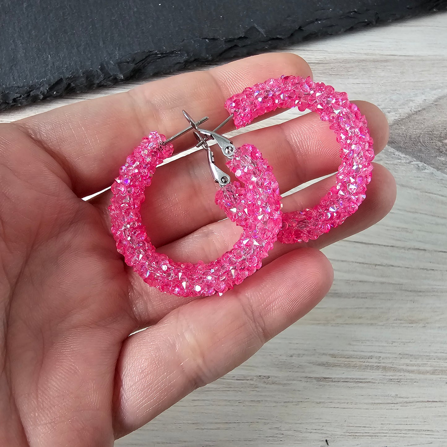 Hot Pink Chunky Glitter Hoops