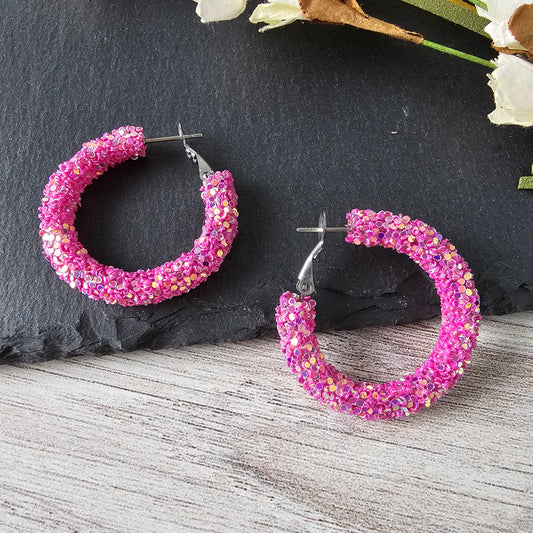 Magenta Glitter Hoops