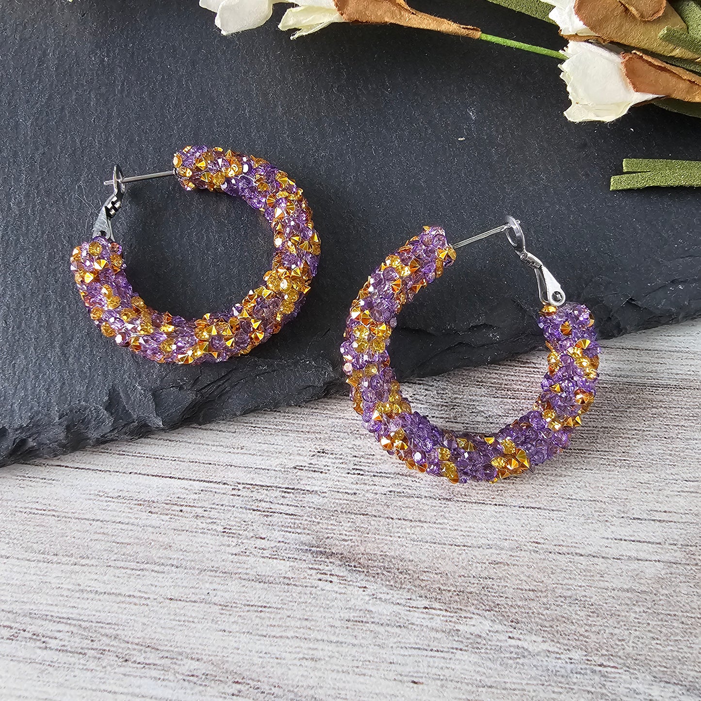 Purple & Gold Chunky Glitter Hoops