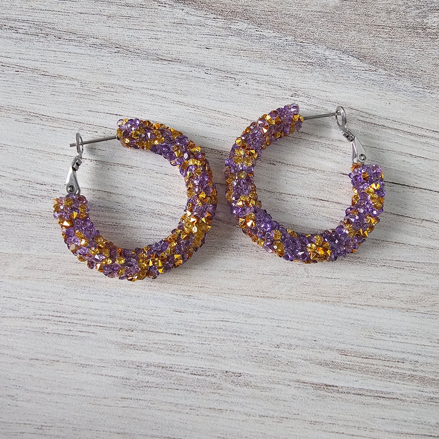 Purple & Gold Chunky Glitter Hoops