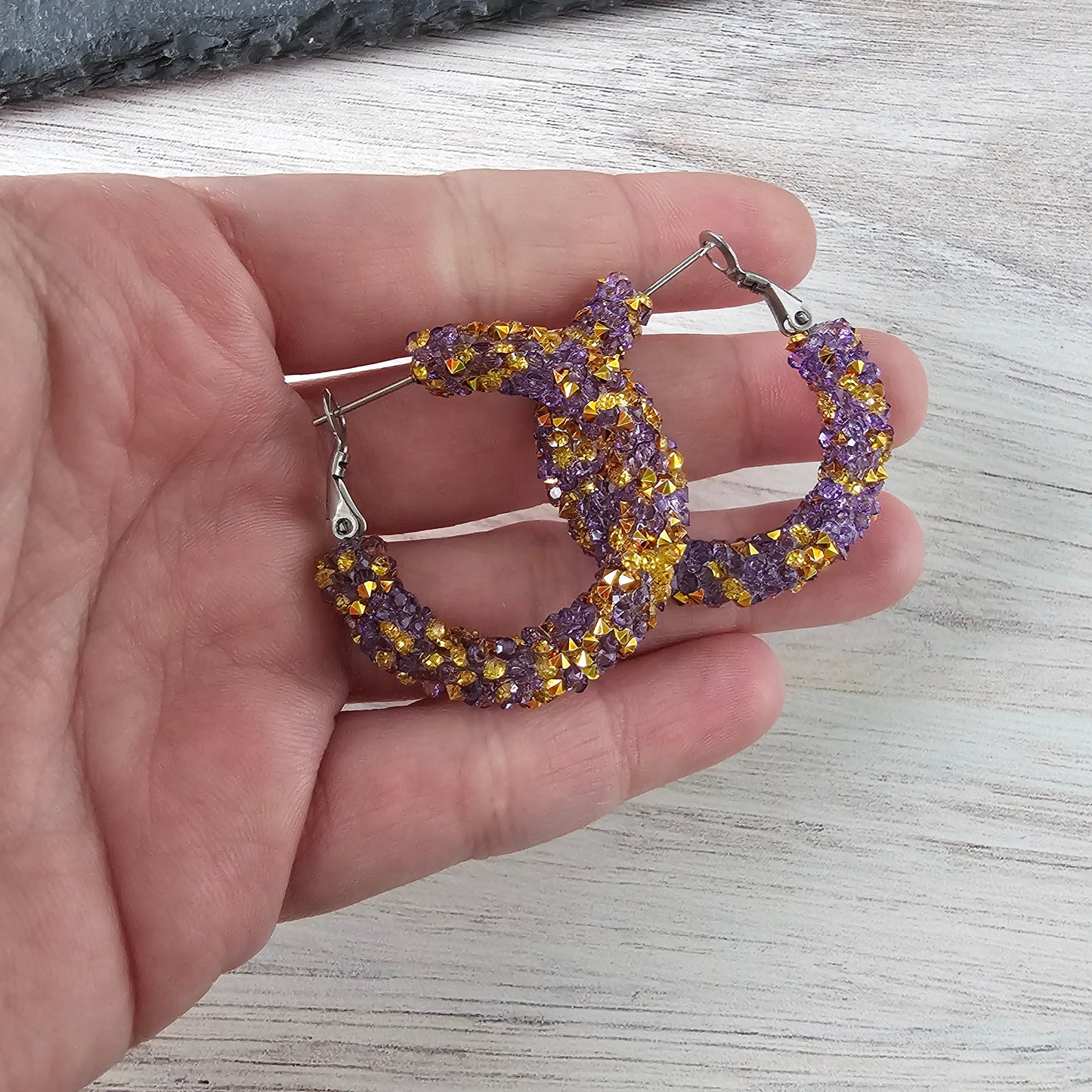 Purple & Gold Chunky Glitter Hoops