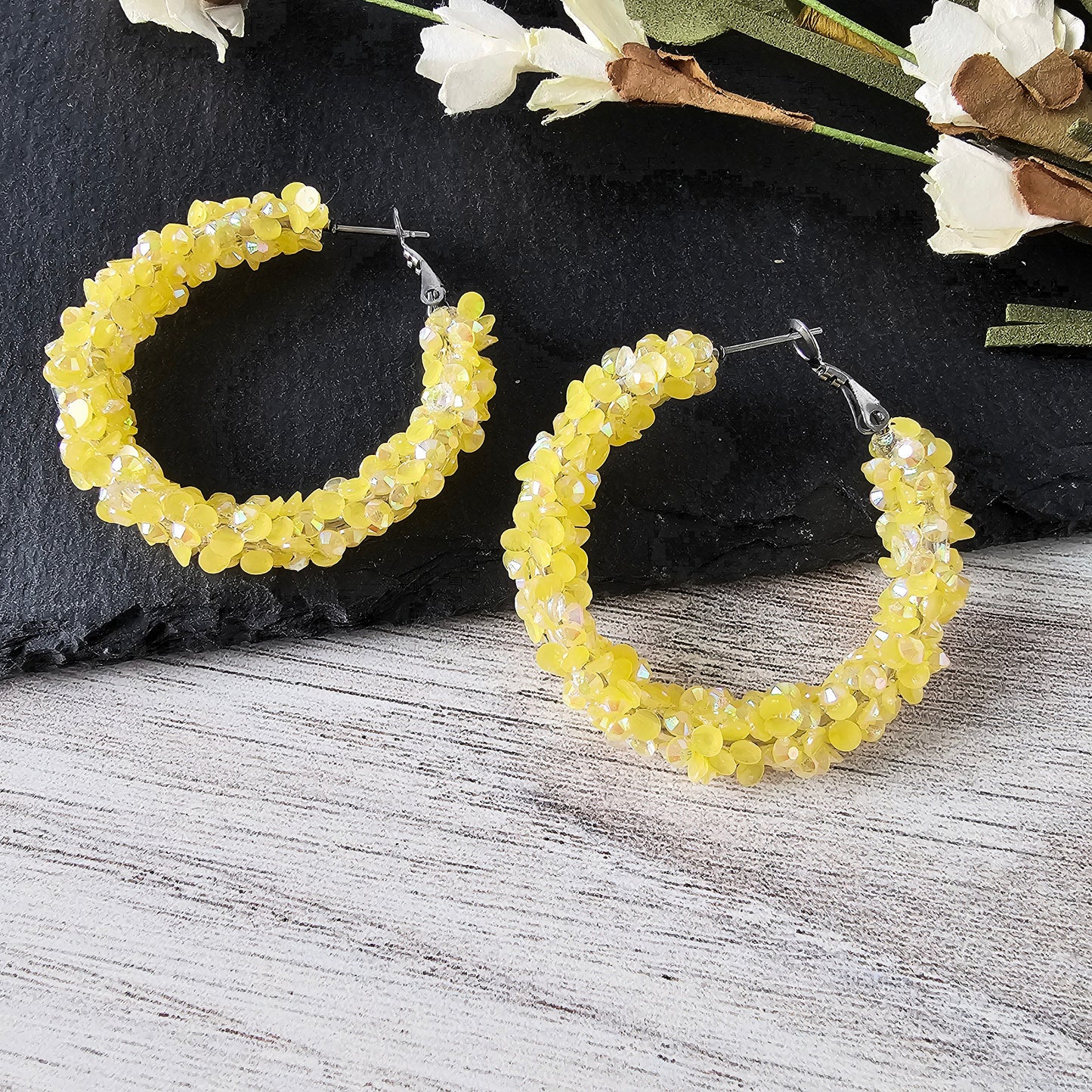 Yellow Super Chunky Glitter Hoops (2 sizes)