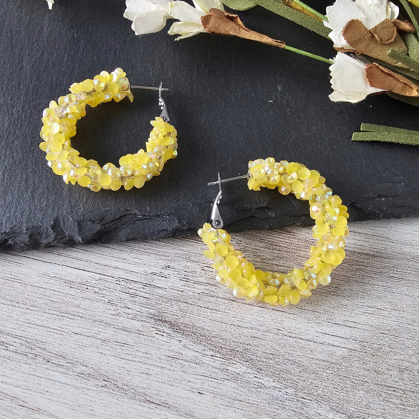 Yellow Super Chunky Glitter Hoops