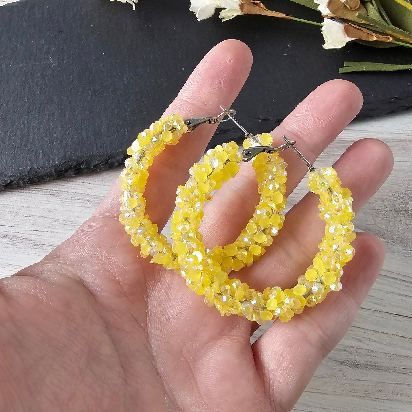 Yellow Super Chunky Glitter Hoops