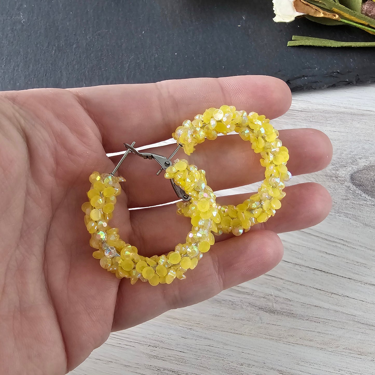 Yellow Super Chunky Glitter Hoops