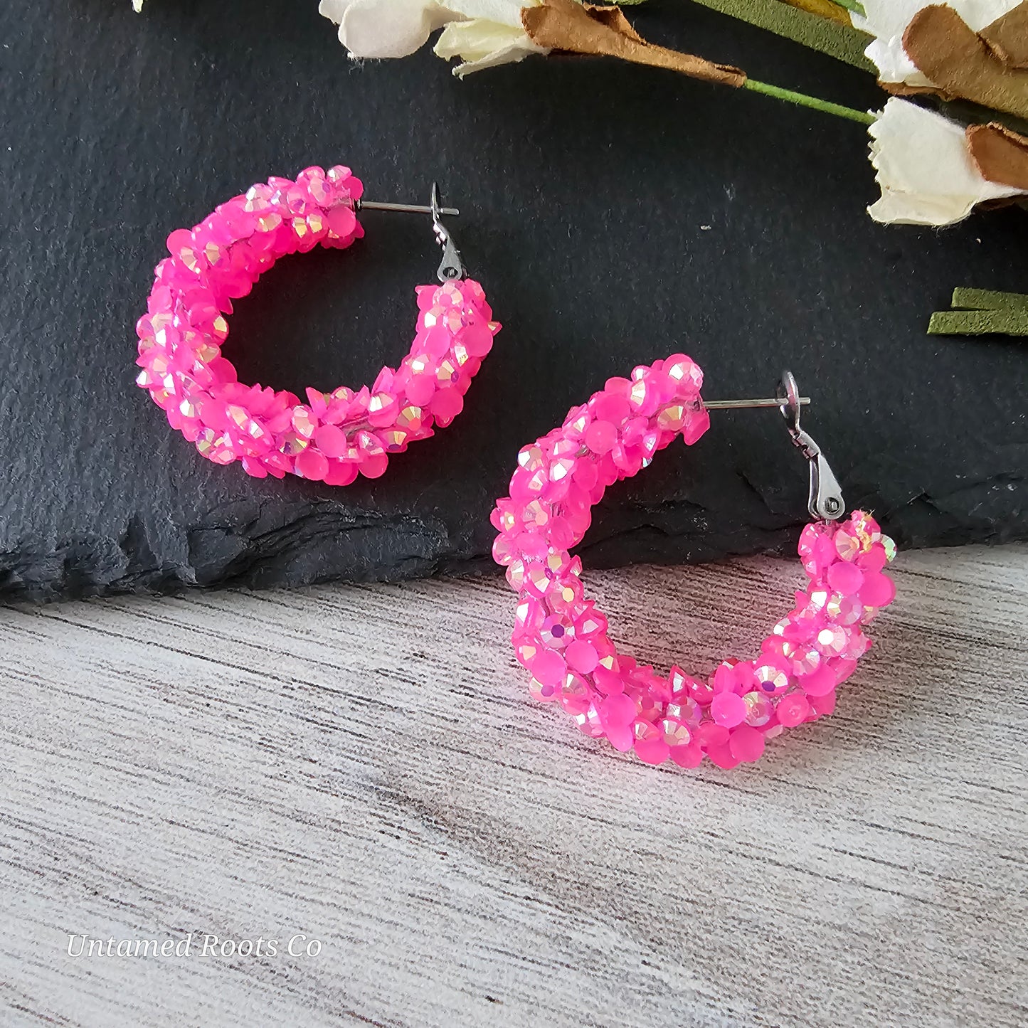 Hot Pink Super Chunky Glitter Hoops