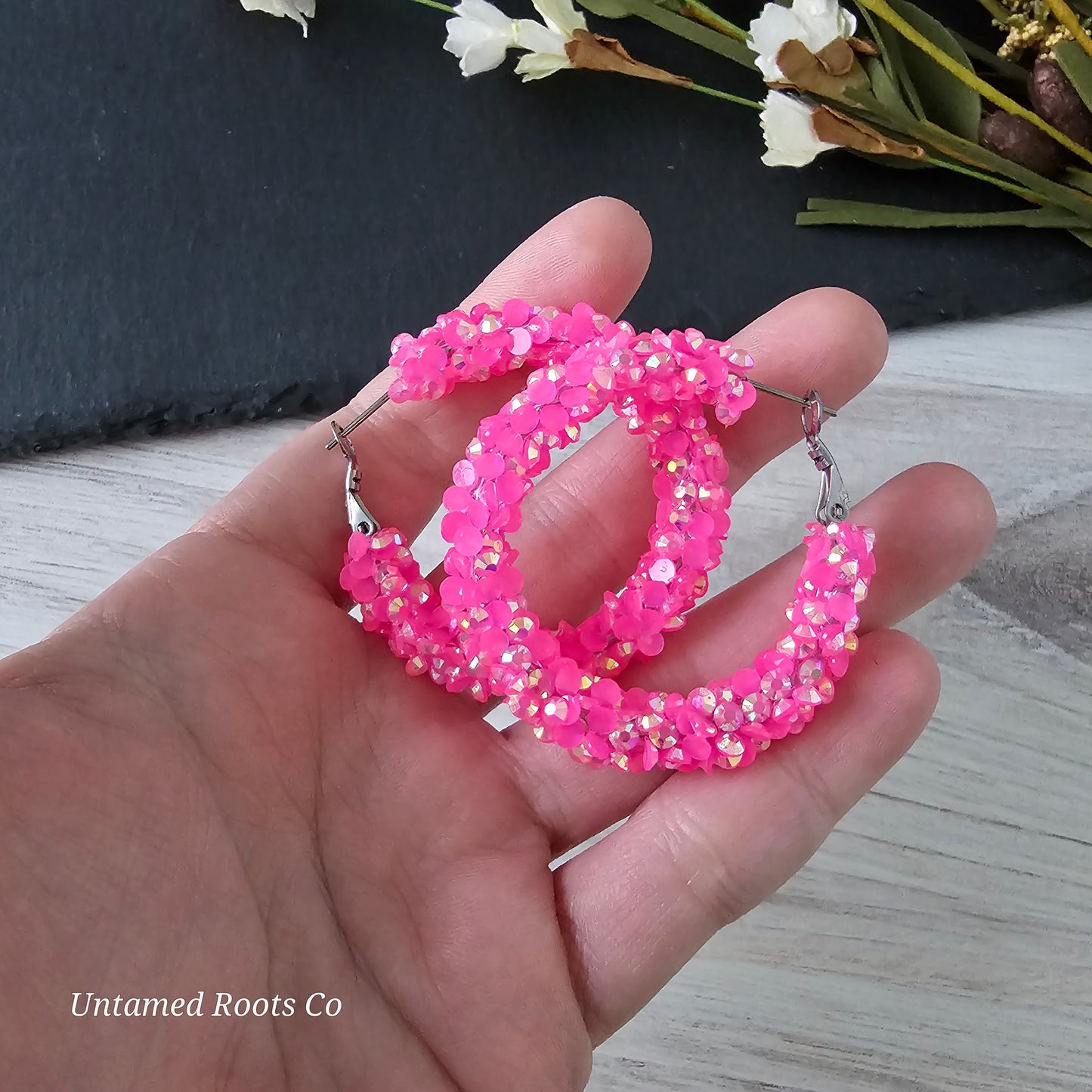 Hot Pink Super Chunky Glitter Hoops (3 sizes)