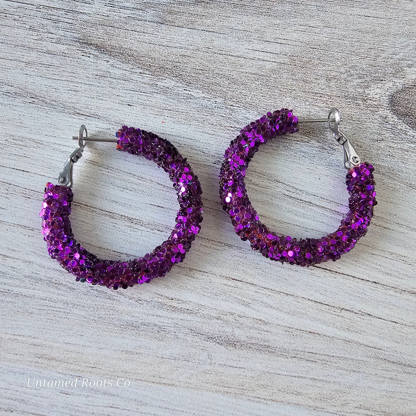 Eggplant Purple Glitter Hoops