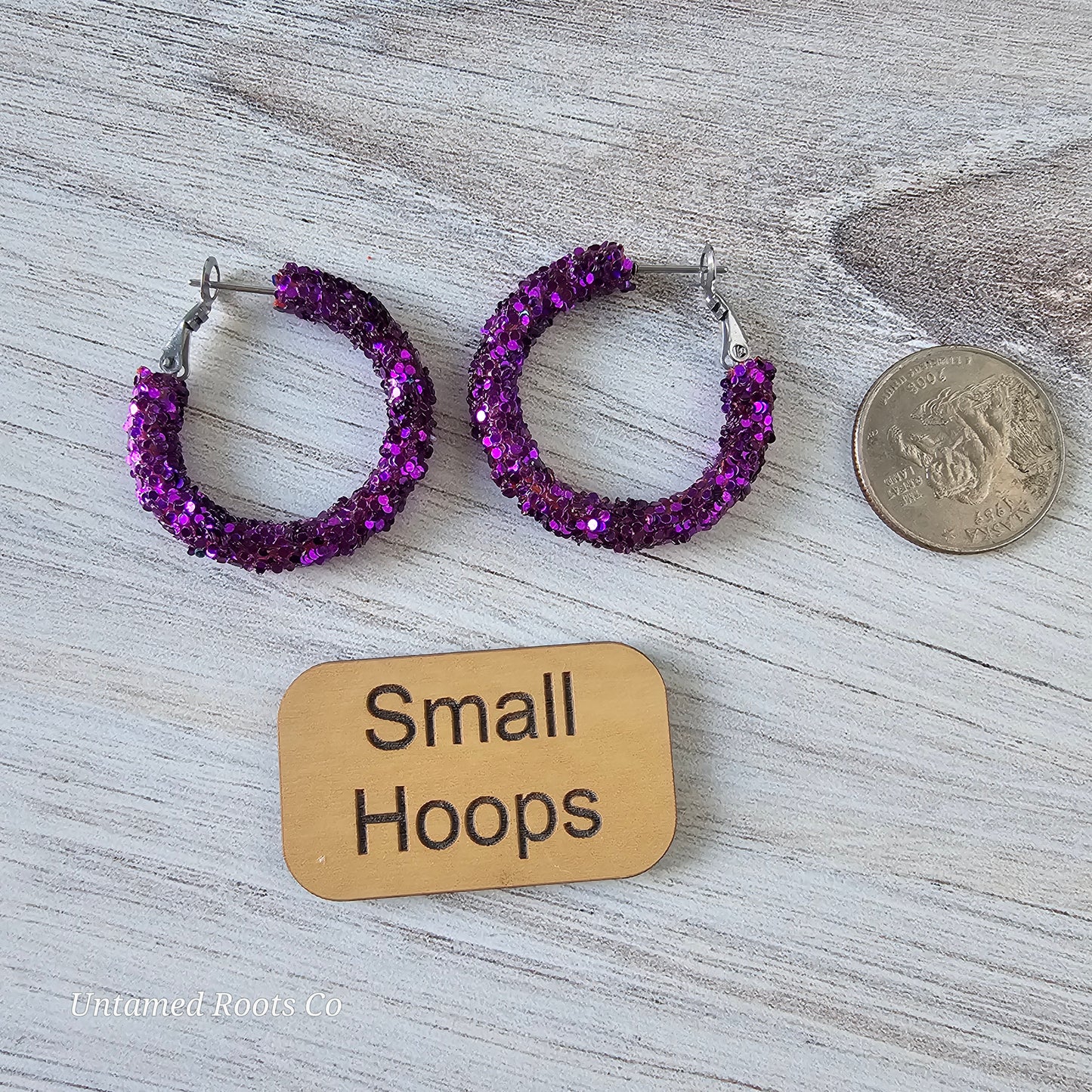 Eggplant Purple Glitter Hoops