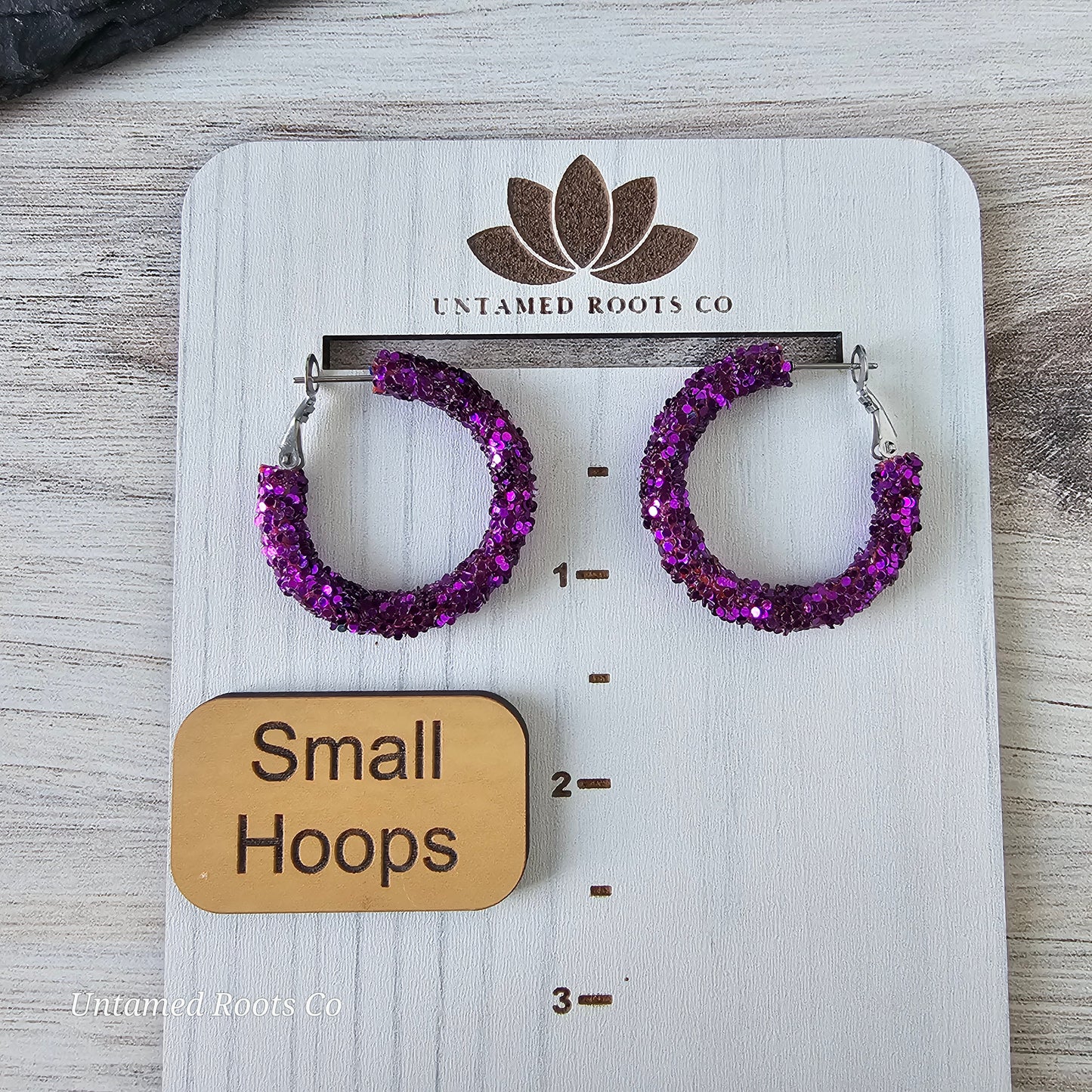 Eggplant Purple Glitter Hoops