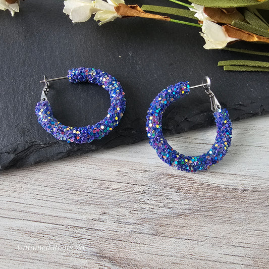 Dark Purple Glitter Hoops