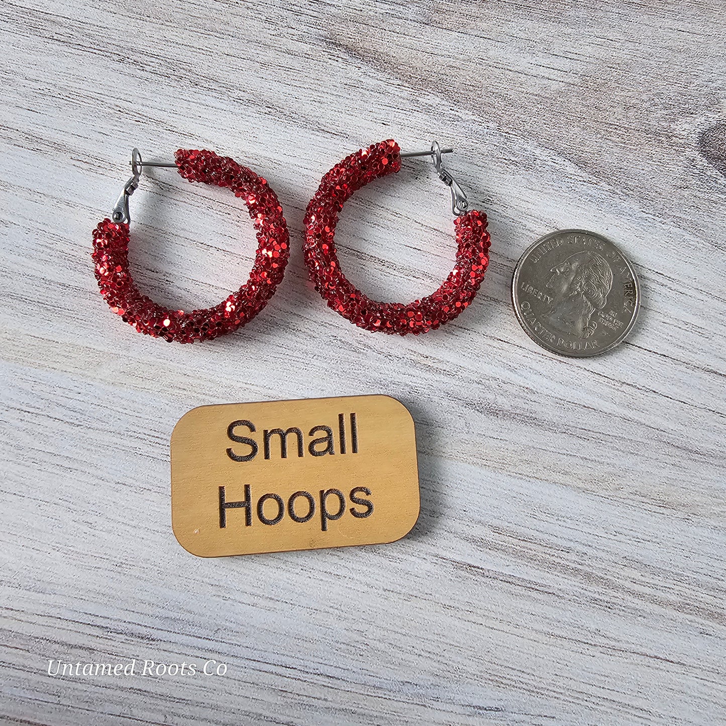 Dark Red Glitter Hoops