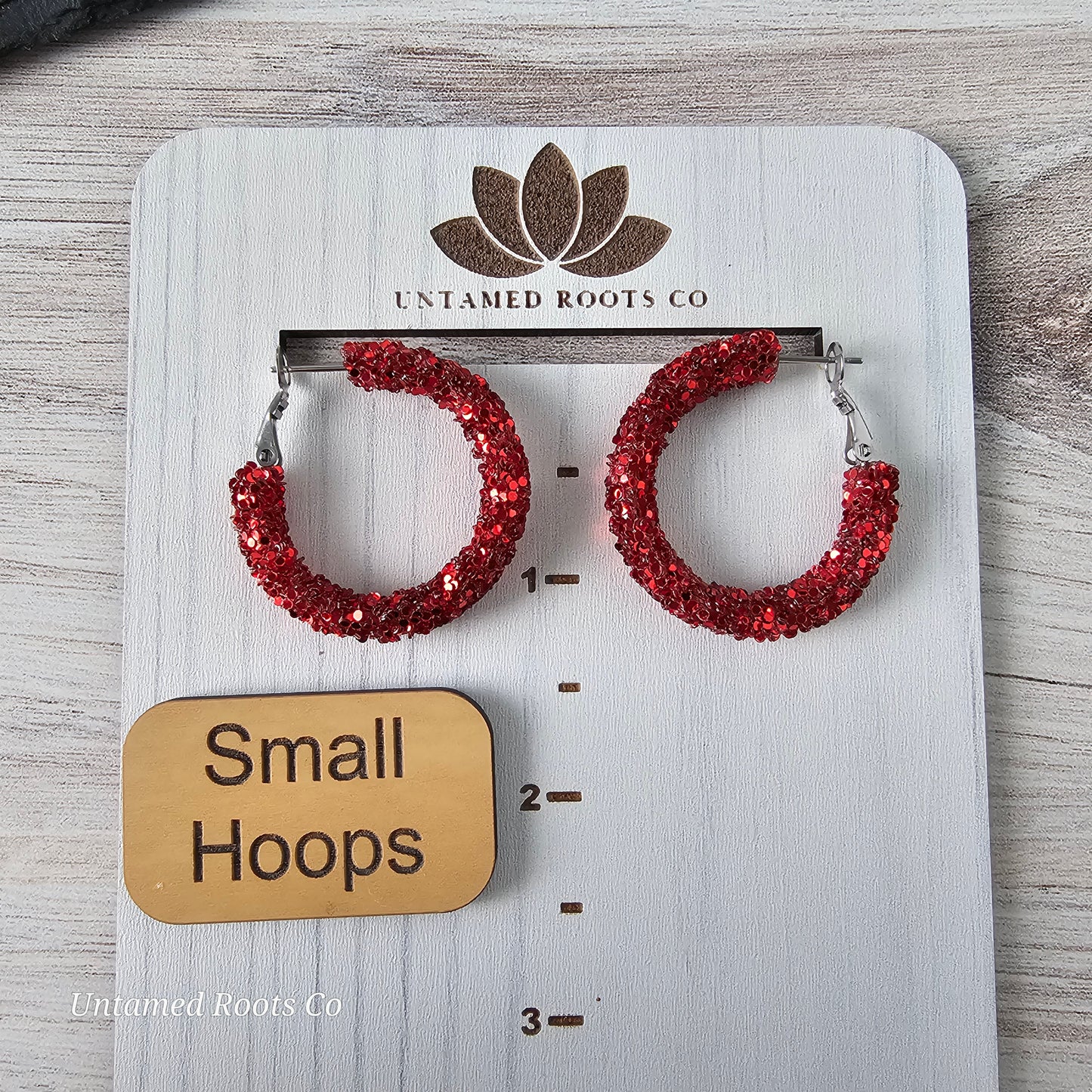 Dark Red Glitter Hoops