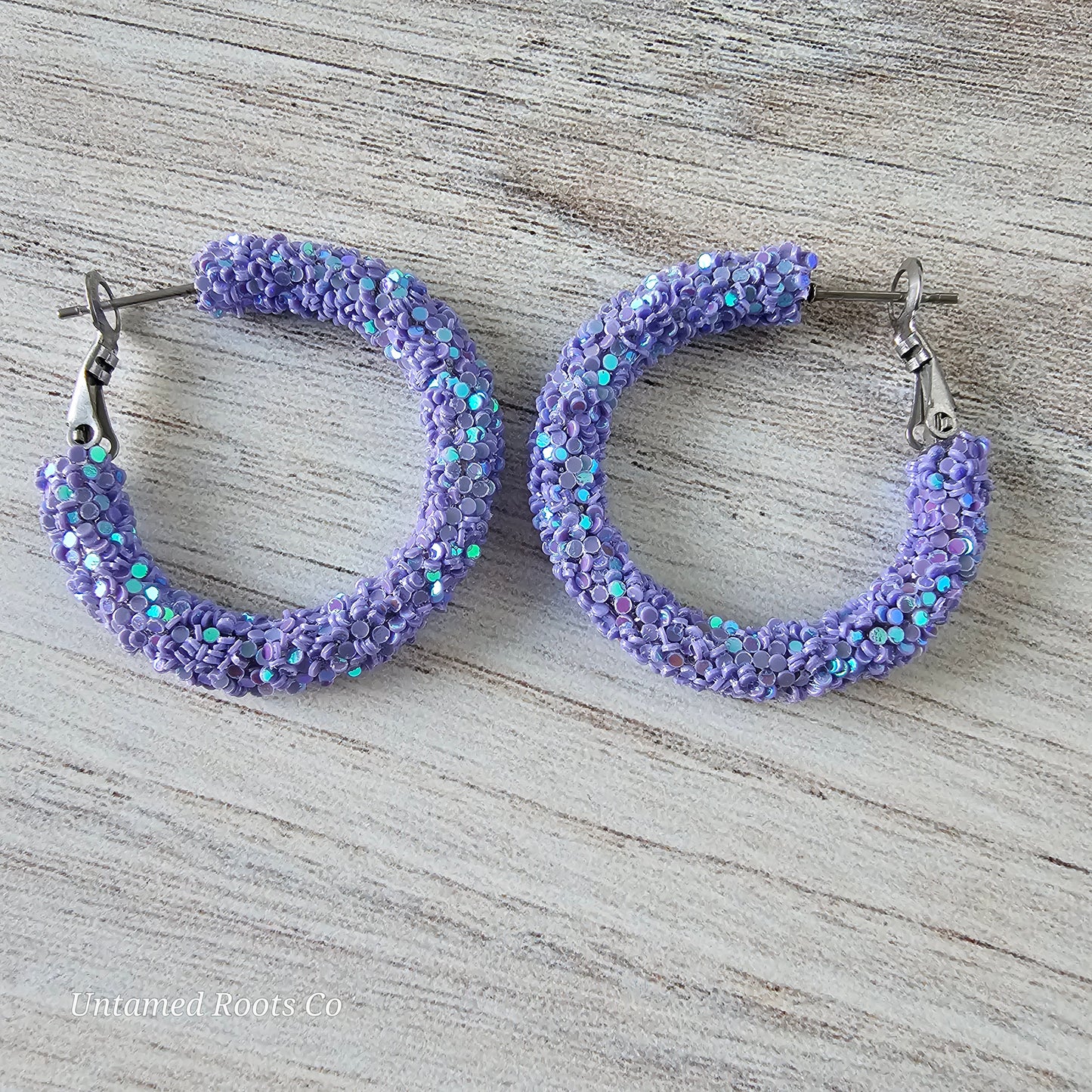 Lavender Purple Glitter Hoops