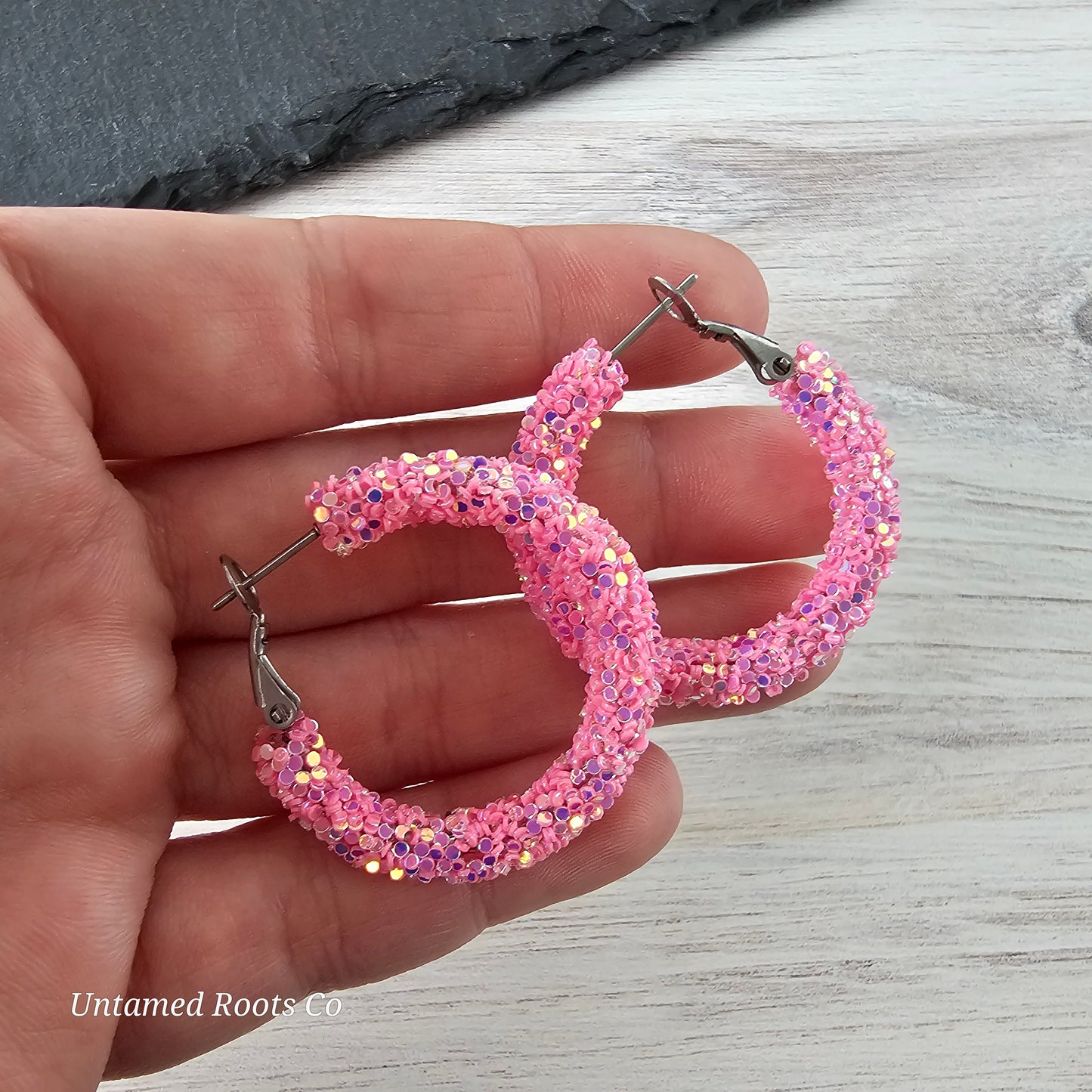 Bubblegum Pink Glitter Hoops