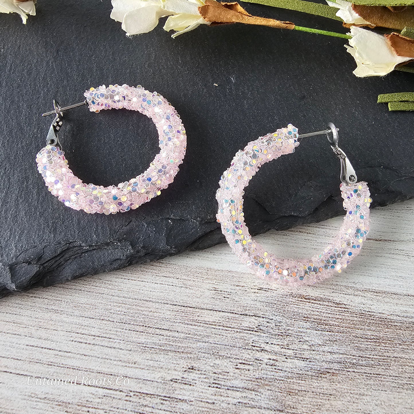 Jelly Pink Glitter Hoops