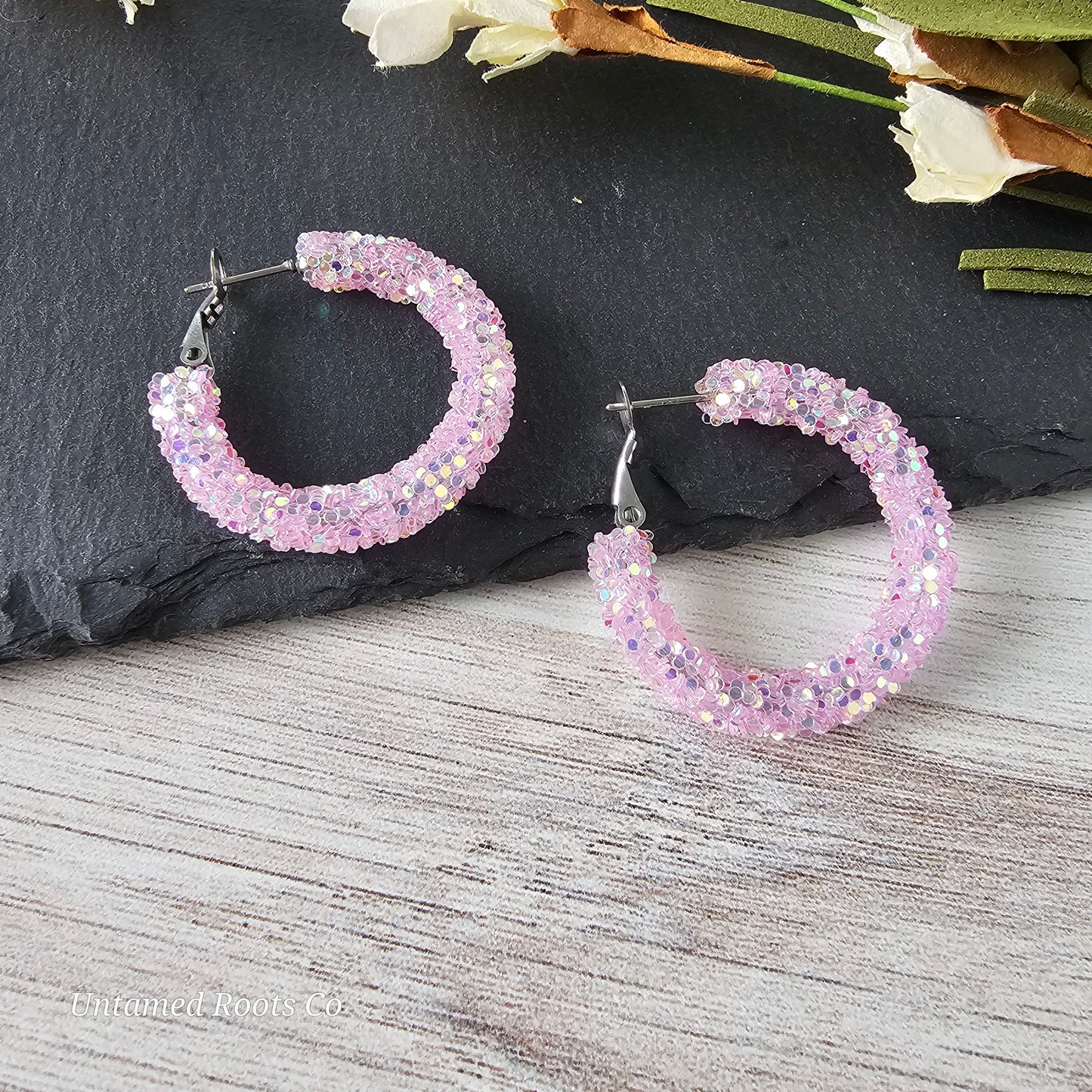 Jelly Purple Glitter Hoops