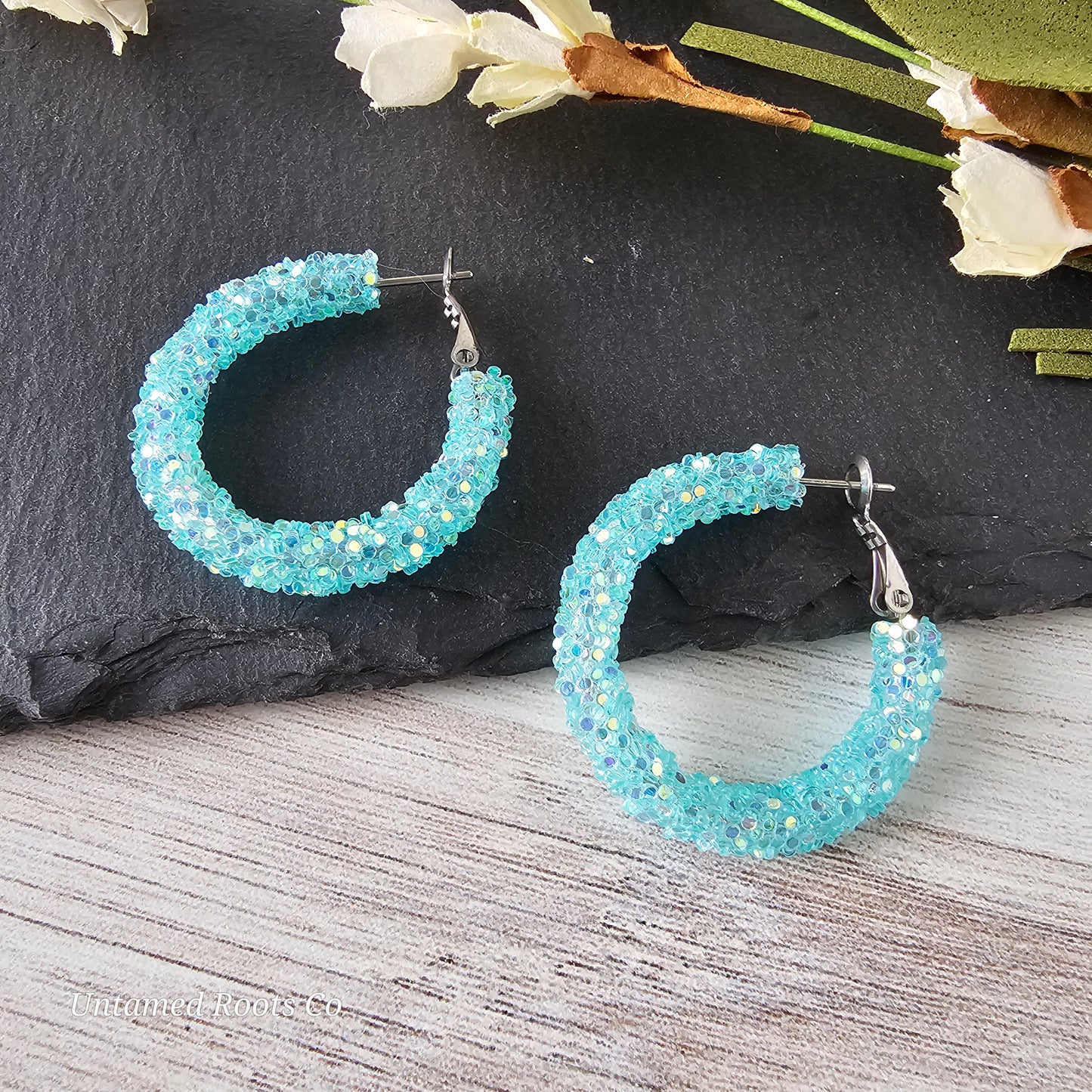 Jelly Blue Glitter Hoops