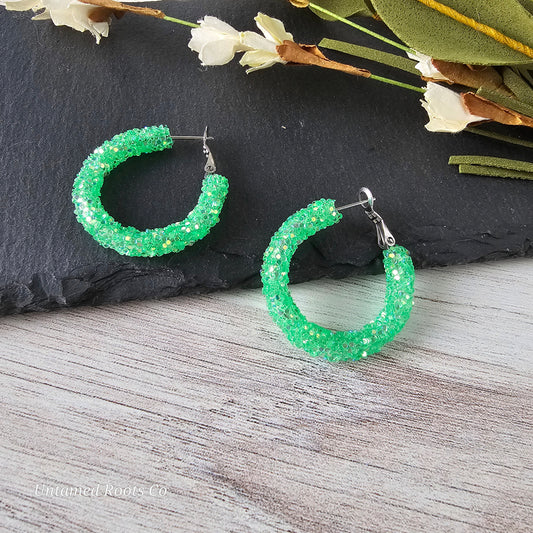 Jelly Green Glitter Hoops