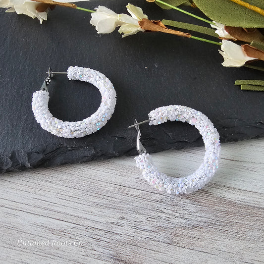 White Glitter Hoops