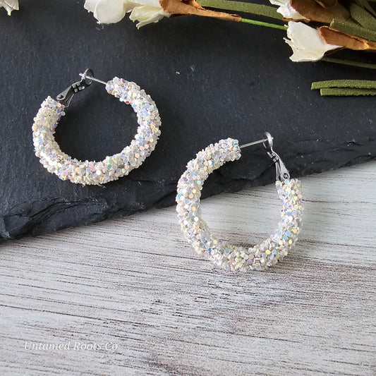 Cream Glitter Hoops