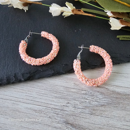 Peach Glitter Hoops