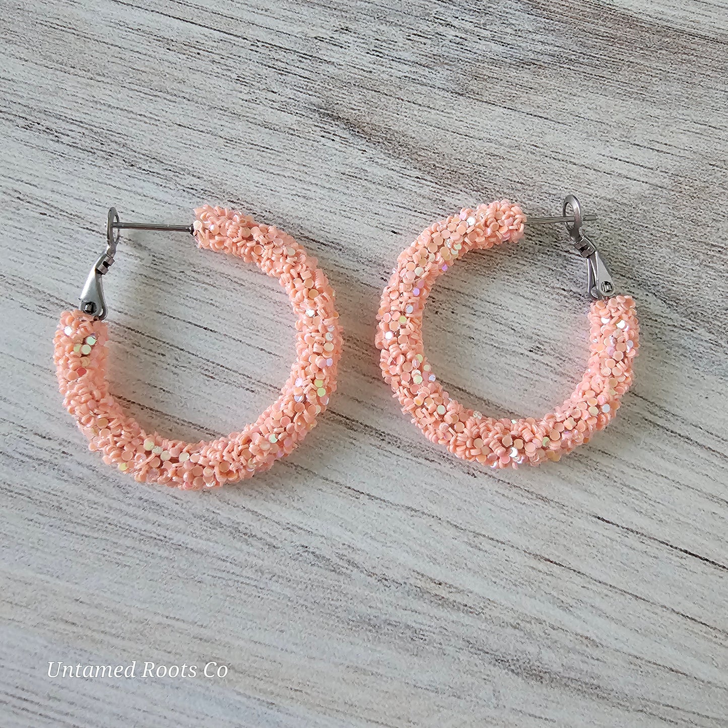 Peach Glitter Hoops