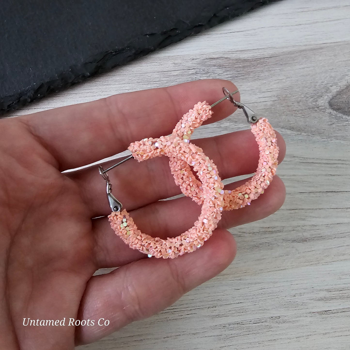 Peach Glitter Hoops