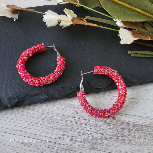 Red Glitter Hoops