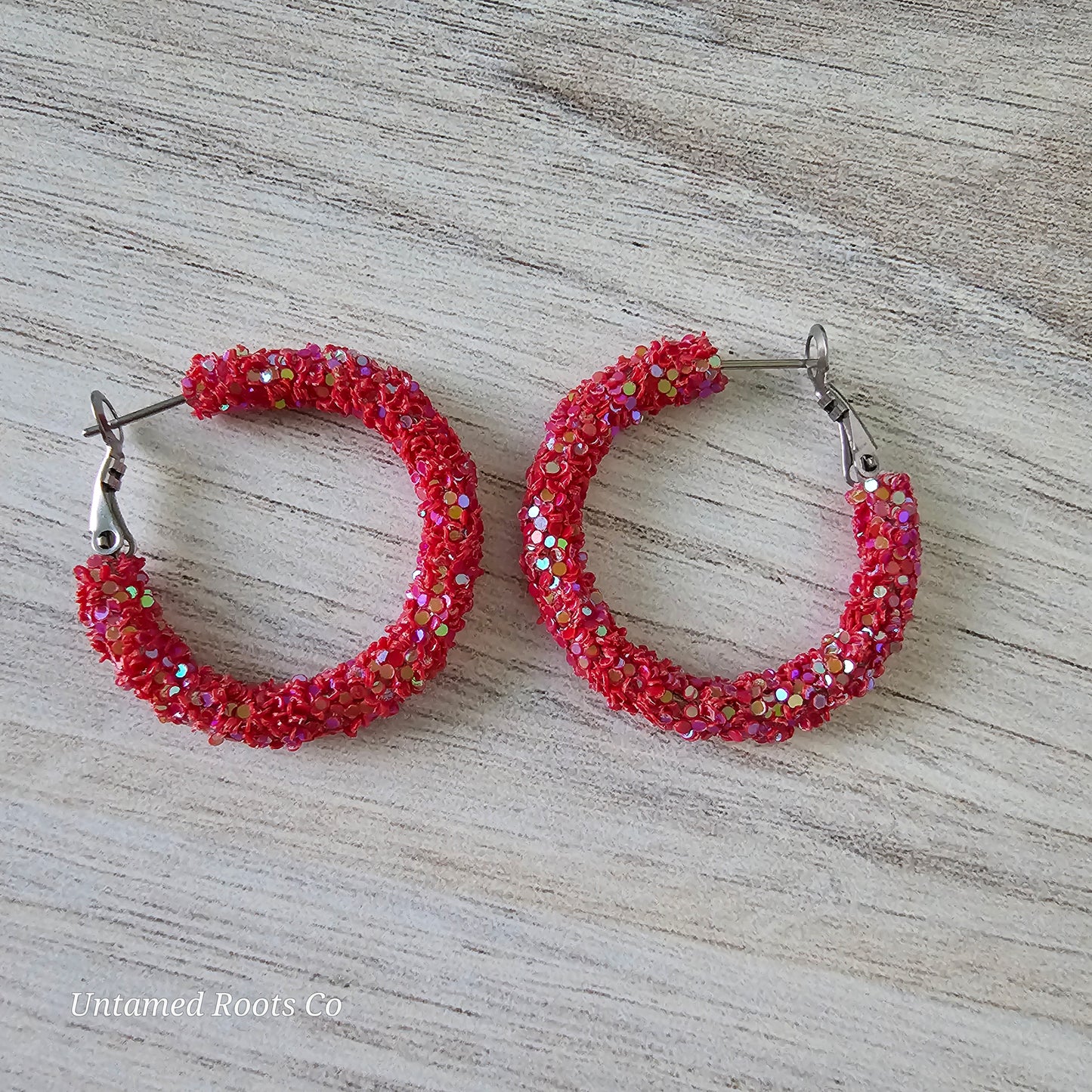 Red Glitter Hoops