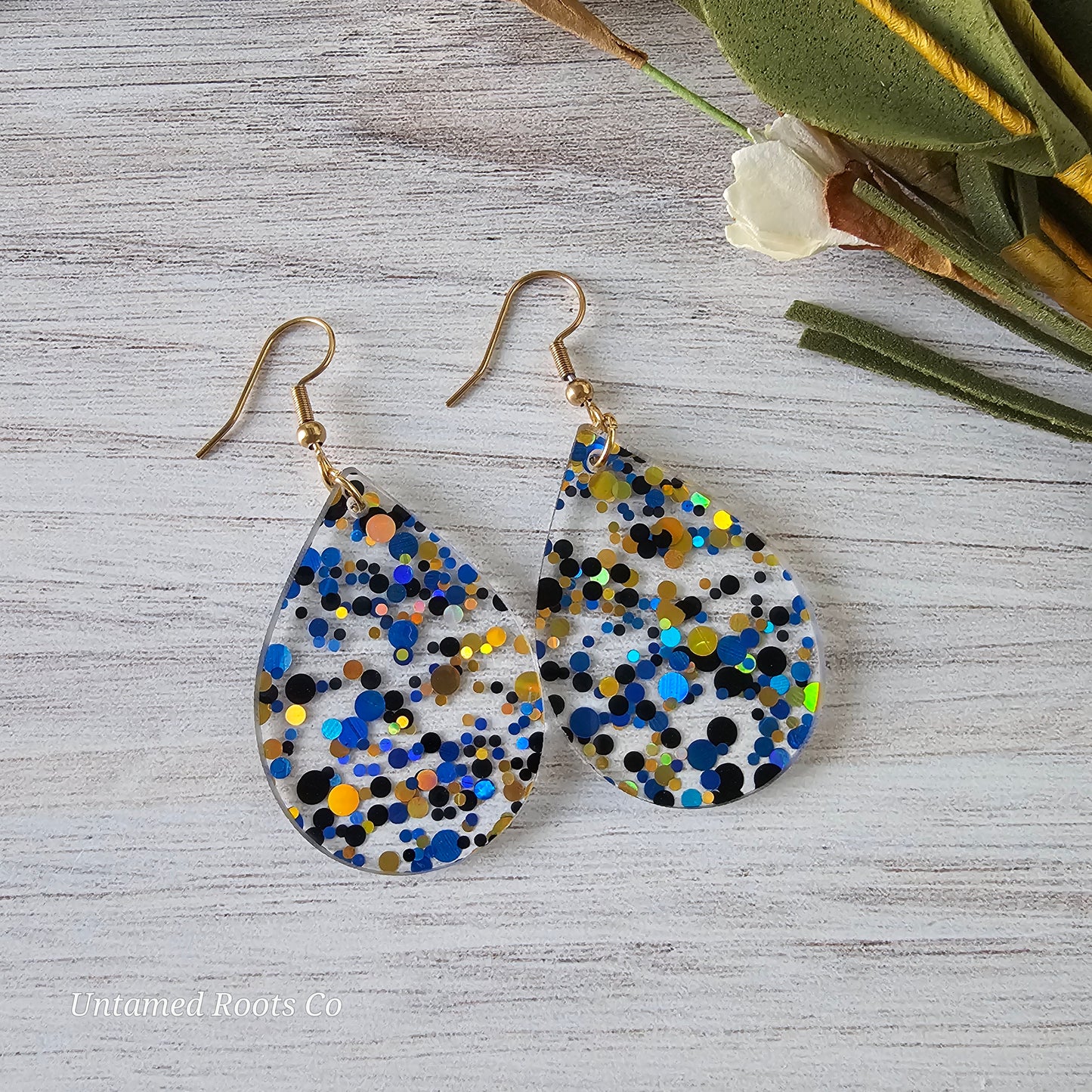 Blue & Gold Polka Dot Earrings (8 styles)