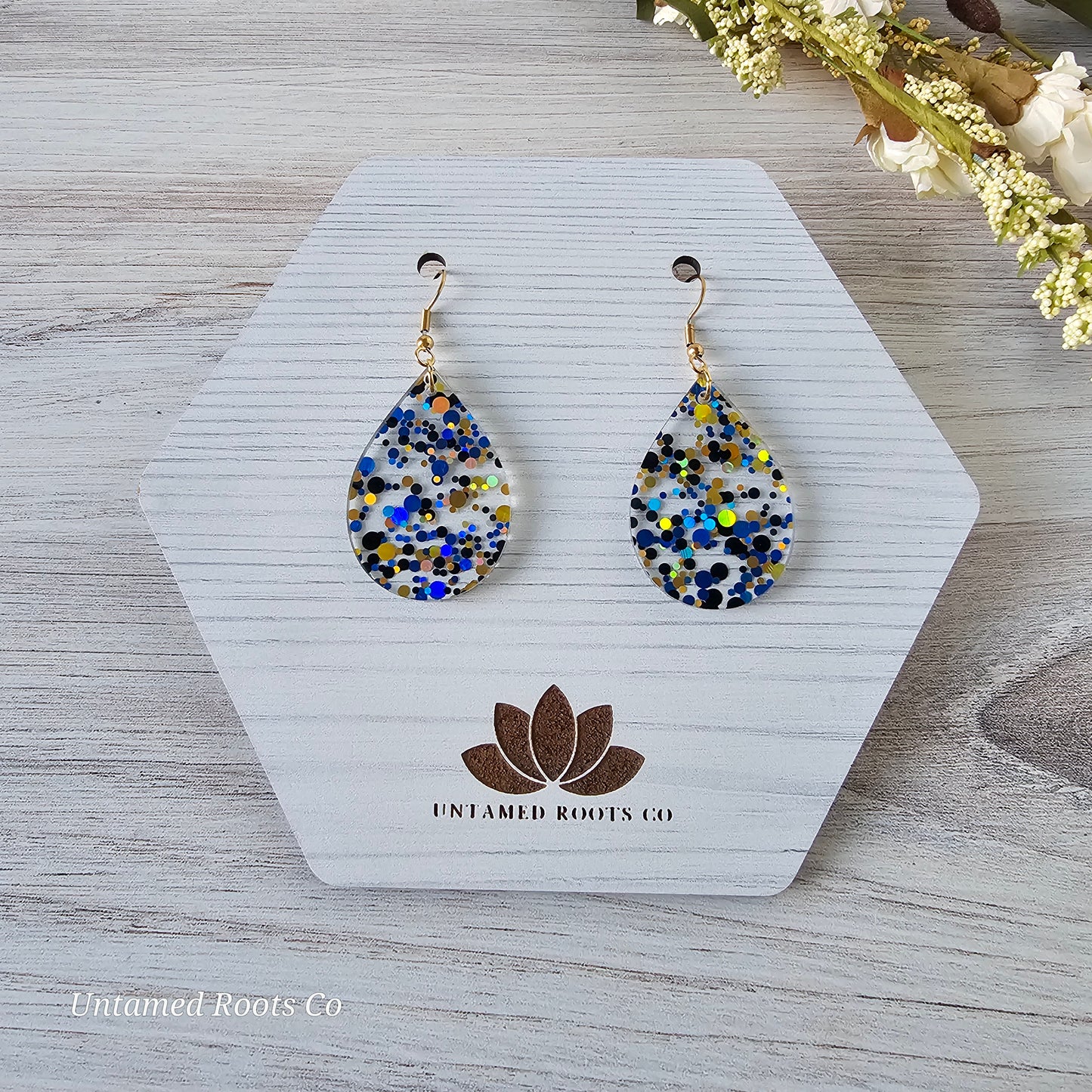 Blue & Gold Polka Dot Earrings (8 styles)