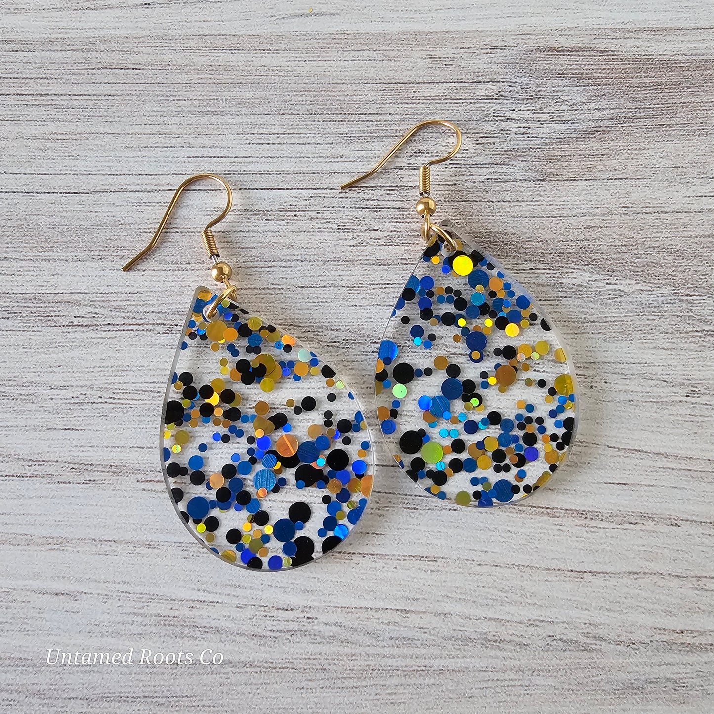 Blue & Gold Polka Dot Earrings (8 styles)