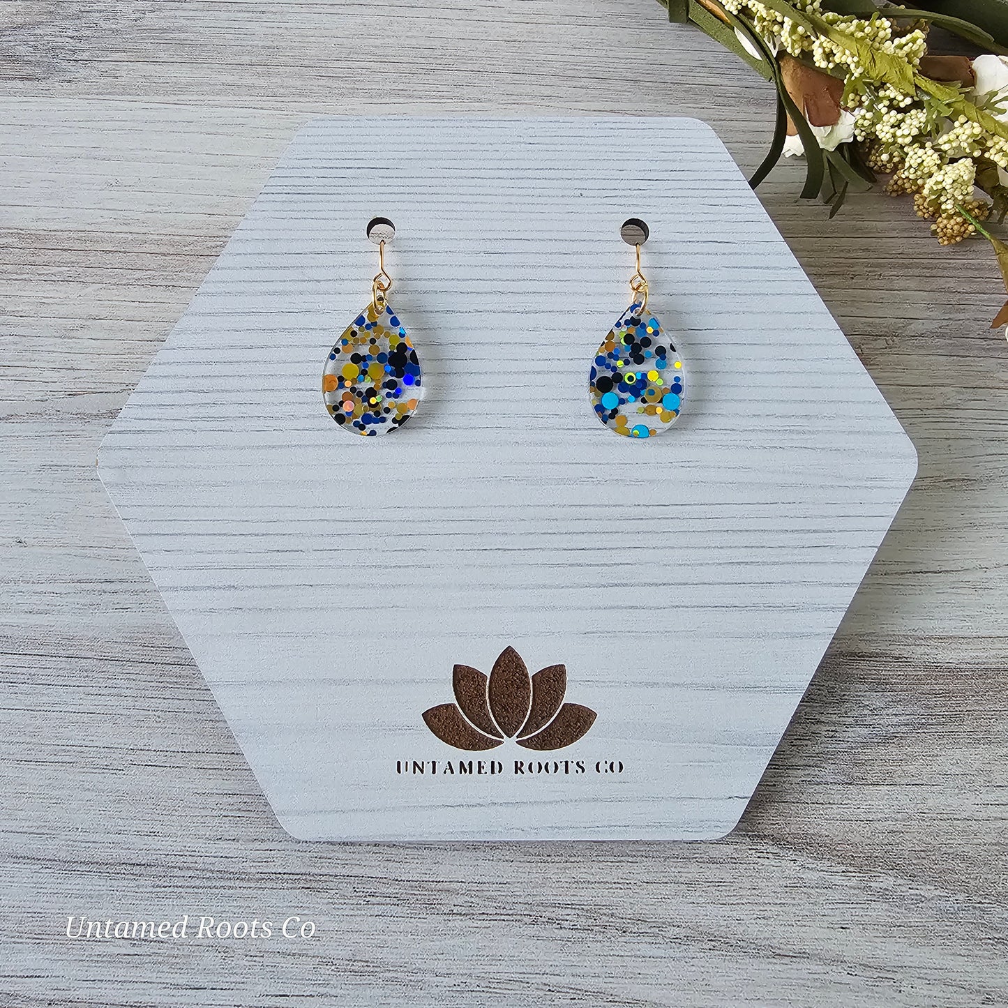 Blue & Gold Polka Dot Earrings (8 styles)