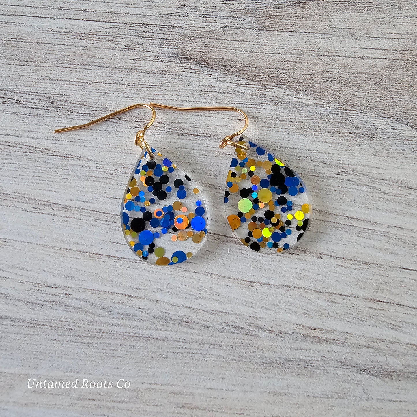 Blue & Gold Polka Dot Earrings (8 styles)