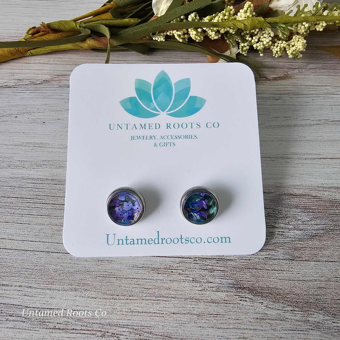 Blueberry Floral Stud Earrings